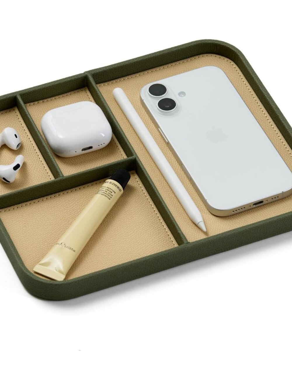 Nordik Leather Valet Tray - Medium EDC Tray - Moss Green 9.5 x 7.9 in